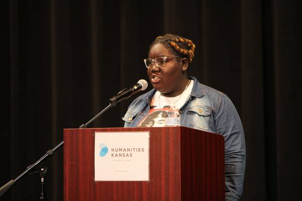 student doing spoken word