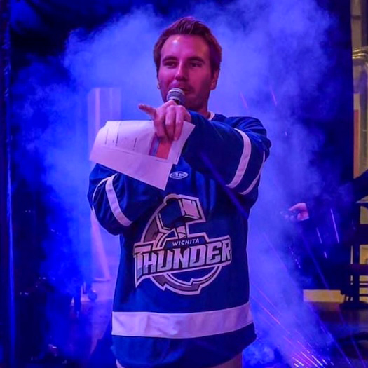 avery osen annoucing at a wichita thunder game